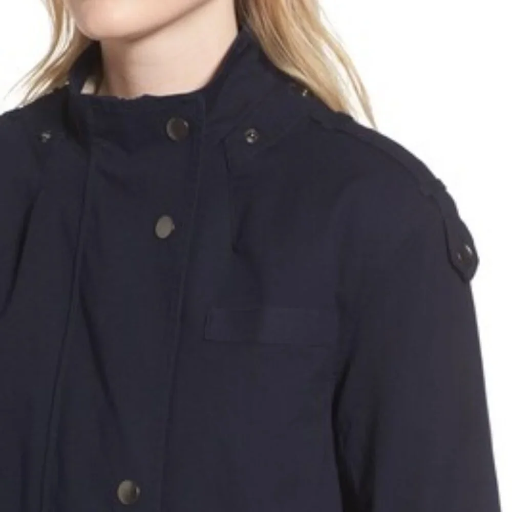 NWT AG ADRIANO GOLDSCHMIED Dani Parka Shearling Trim Hood Navy XS MSRP $698